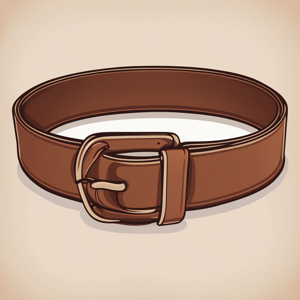 A cartoon-like image of a brown leather belt with a brown buckle.