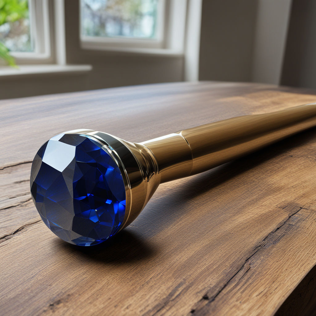 A rather dodgy picture of an item that may be a butt-plug on a wooden heavy duty kitchen table. There is a window in the background. The butt-plug has a jewelled end.